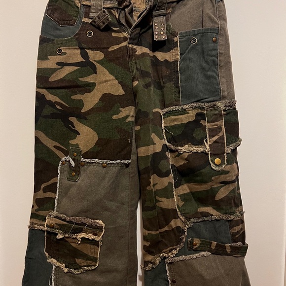 Jaded London Green and Brown Patchwork Pants - Picture 2 of 4